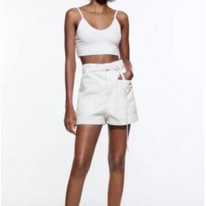 Zara Junior Paper Bag High Rise Denim White Shorts Summer Spring Size 0 NWT